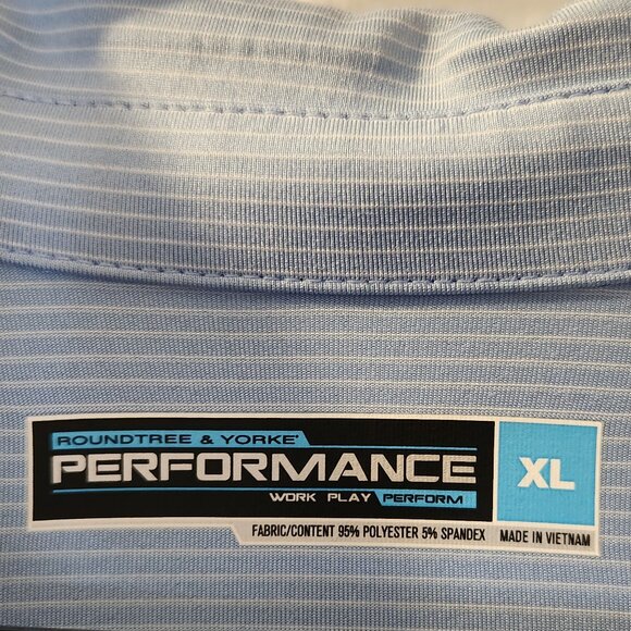 Roundtree & Yorke Performance XL Light Blue and White Stripped Polo - Picture 3 of 8